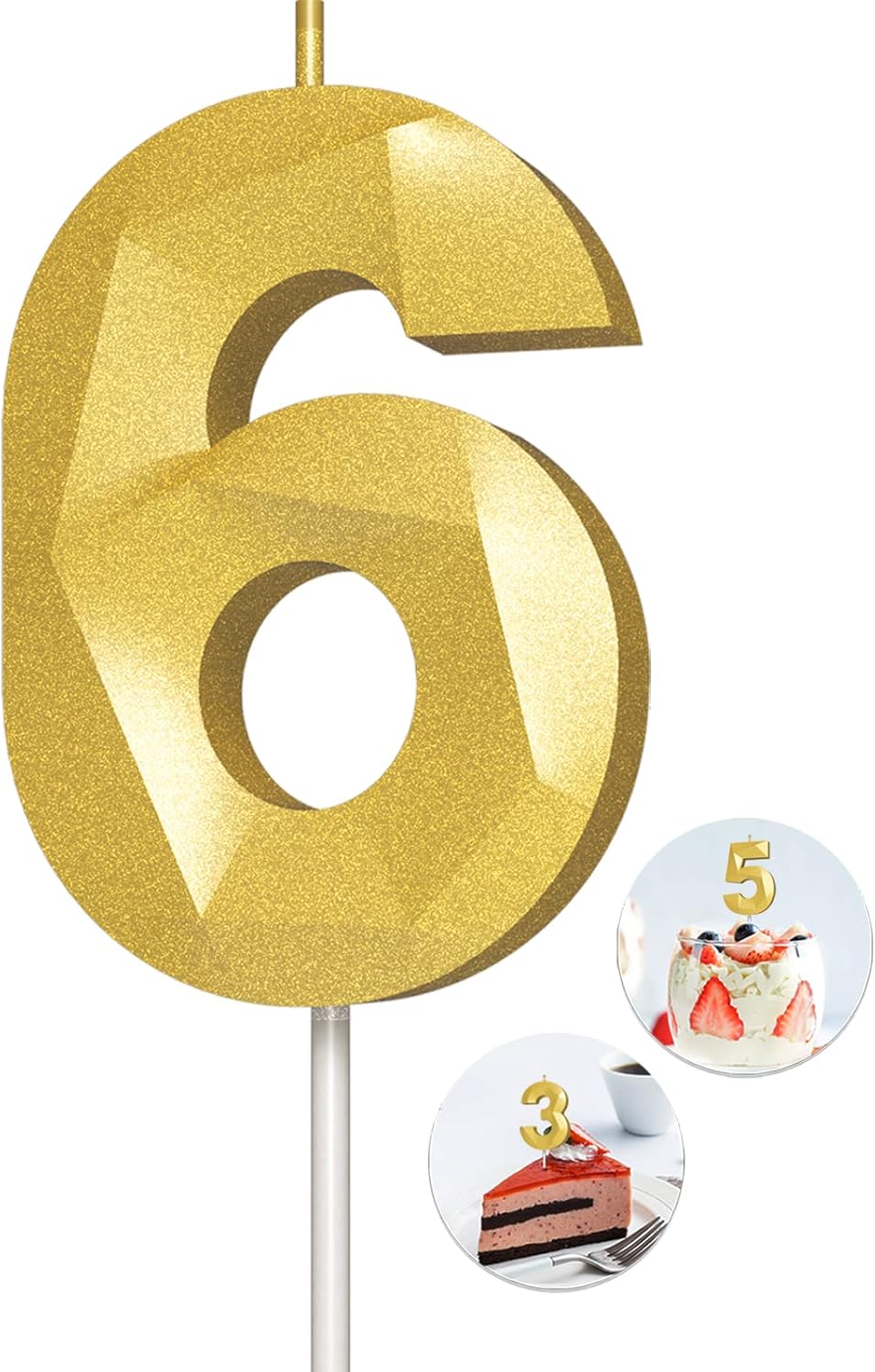 Candles & Holders - Number Birthday Candles(6 Candle Gold) 3D Diamond Shape Number Happy Birthday Cake Candles for Birthday Party Wedding Decoration Reunions Theme Party