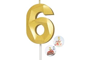 KENJOVIVO Number Birthday Candles(6 Candle Gold) 3D Diamond Shape Number Happy Birthday Cake Candles for Birthday Party Wedding Decoration Reunions Theme Party