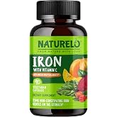 NATURELO Vegan Iron Supplement with Vitamin C &amp; Organic Whole Foods, 90 Ct | Gentle Iron Capsules for Women &amp; Men with this Mineral Deficiency - Including Pregnancy, Anemia and Vegan Diets