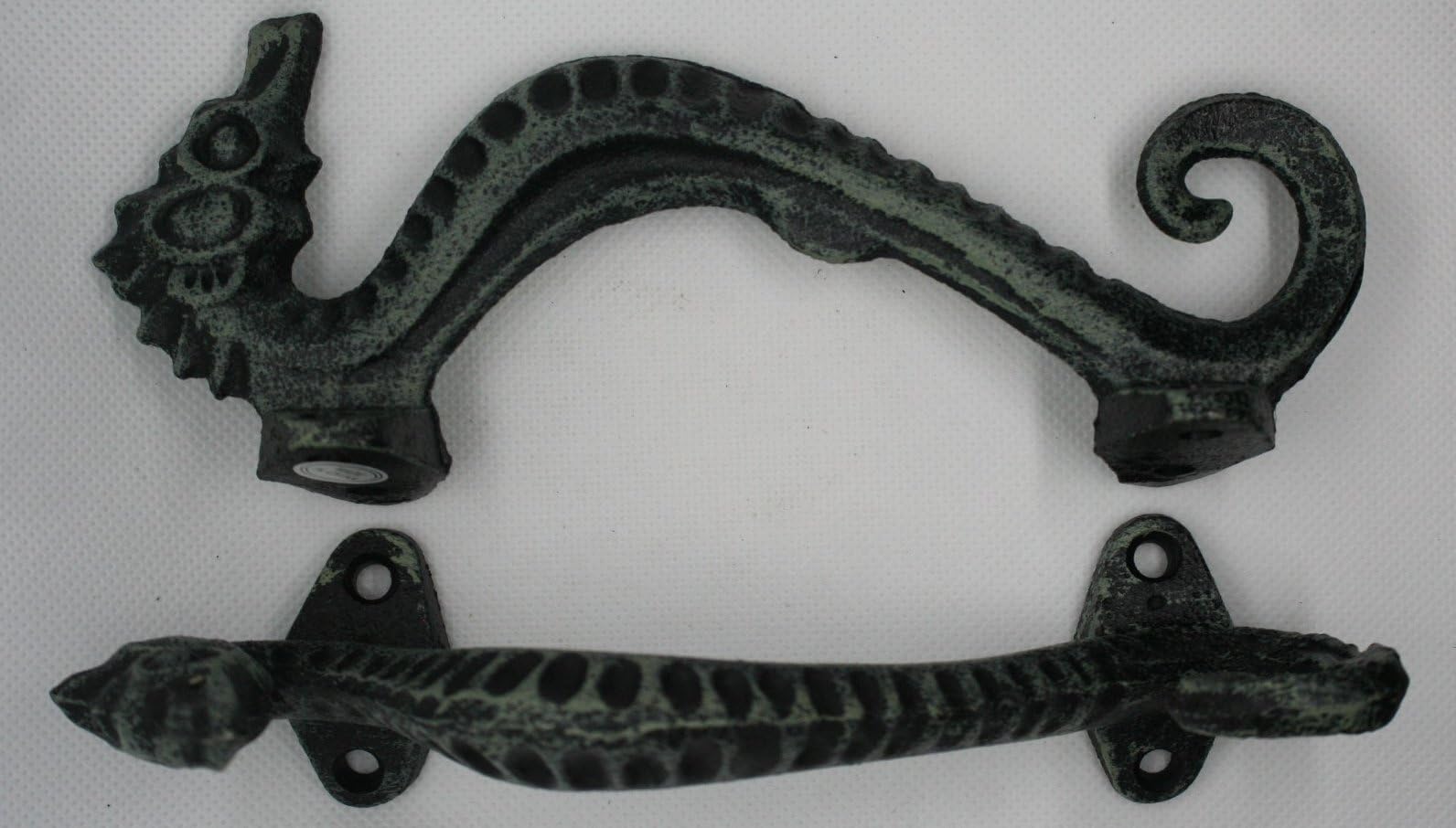 Set of 2 Cast Iron Sea Horse Style Drawer Cabinet Pull, Door Handles Nautical Beach Ocean Seahorse