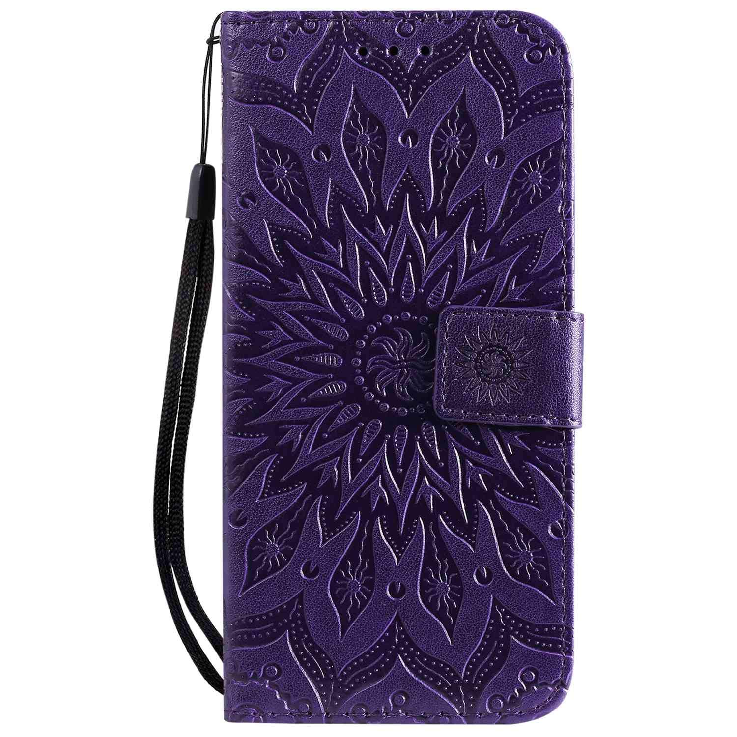 Reevermap iPhone Case PU Leather Cover for iPhone SE 3rd Gen/SE 2020/8/7, Protective Wallet Flip Magnetic Mandala Bumper with Kickstand, Purple