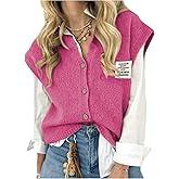 GORGLITTER Women's Short Sleeve Button Up Sweater Vest Tops Fall Cozy Casual Trendy Patched Crew Neck Knit Cardigan Top
