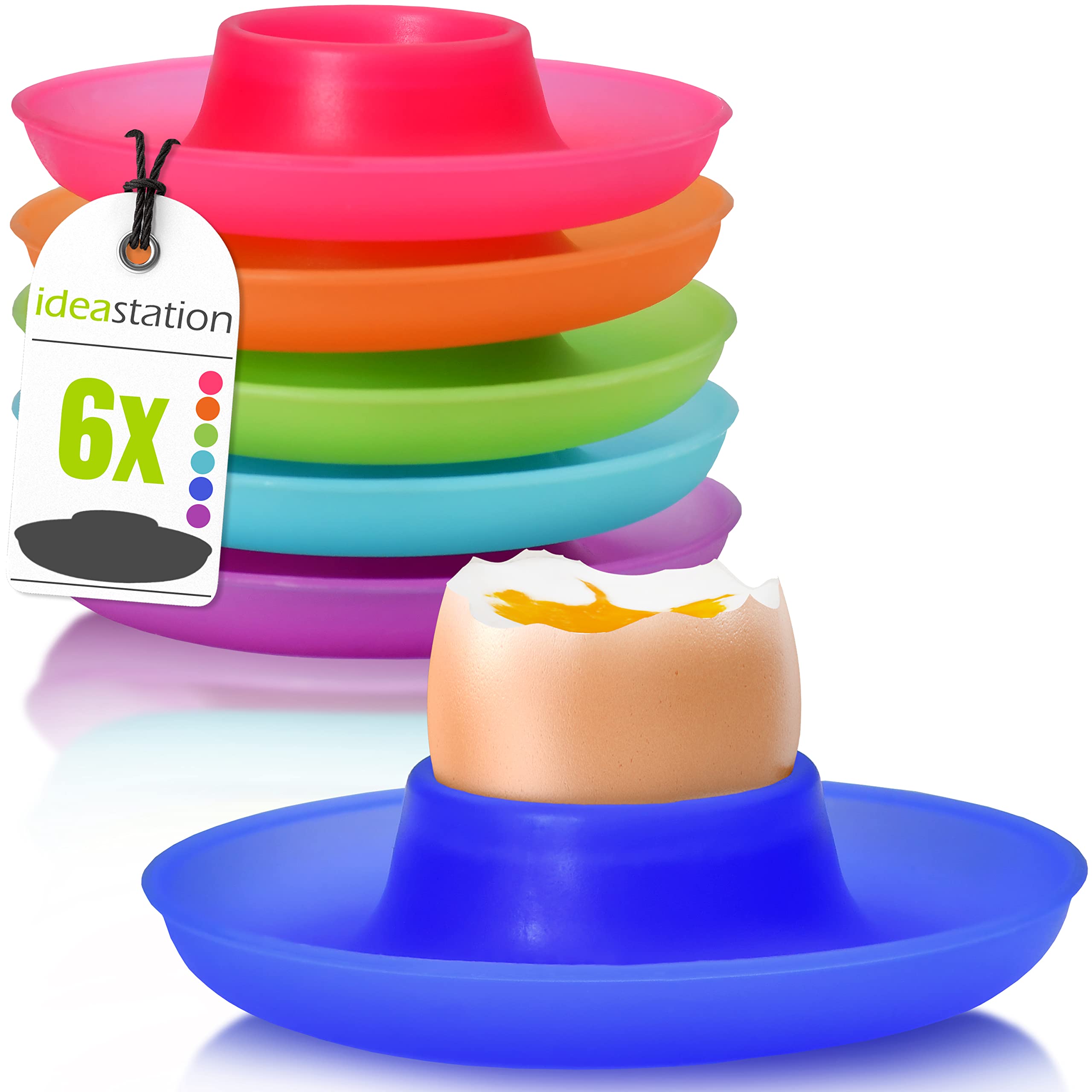 idea-station NEO Plastic Egg Cups - 6 pieces - colourful - Durable and reusable Egg Cups - Shatterproof Egg Holder - Ideal for Camping and Breakfast Use - Dishwasher Safe Egg Cup