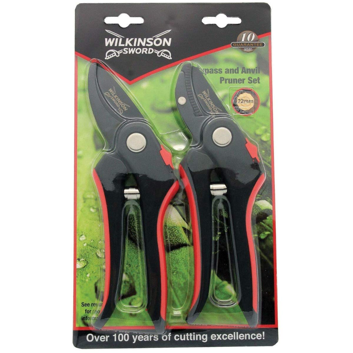 Bargainstore Wilkinson Sword P-1111243W Bypass & Anvil Pruners Secateurs Carbon Hand Tools Twin Pack Set Gardening
