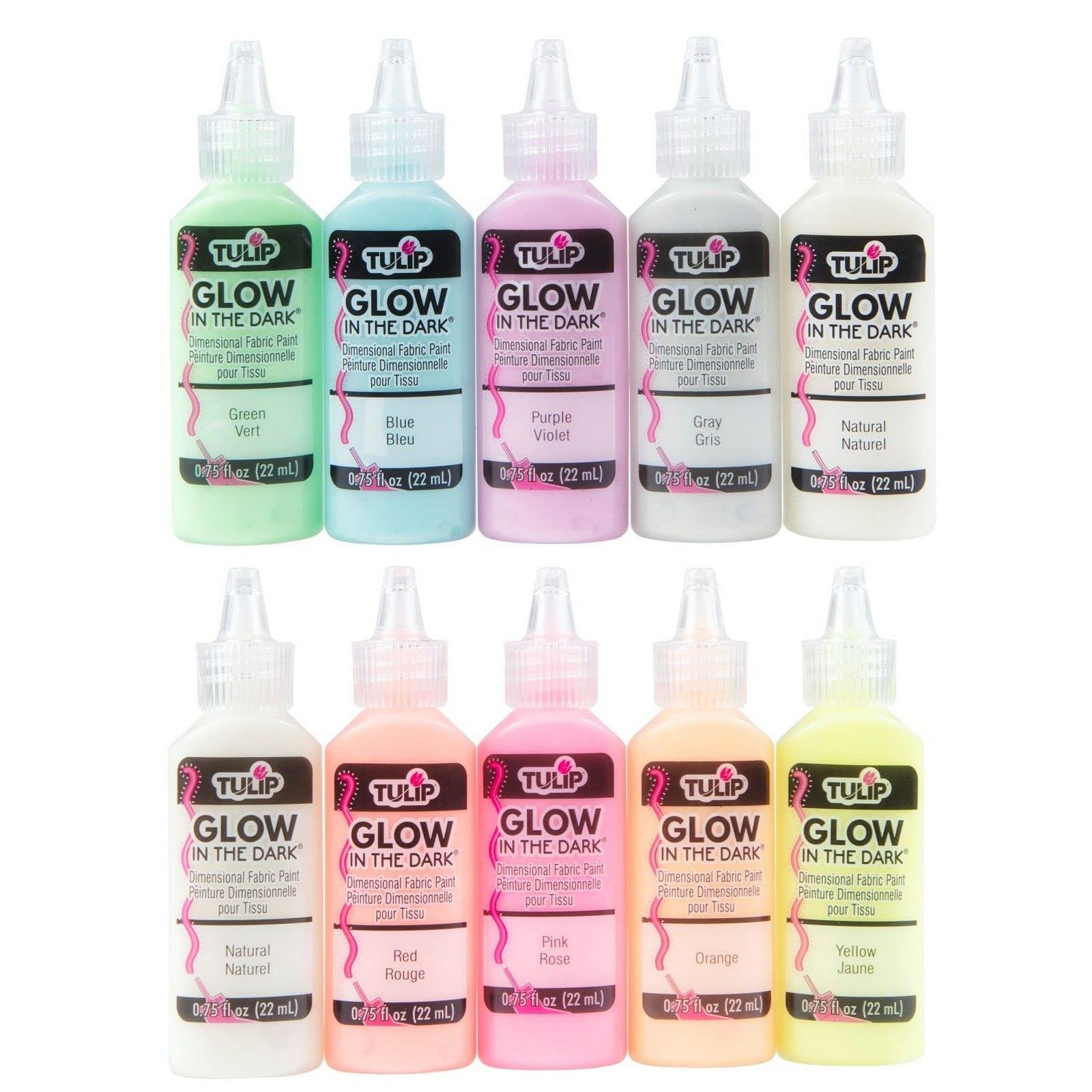 Tulip Glow in the Dark Dimensional Fabric Paint, Permanent DIY Fashion Art, Multi-Surface Craft Paint, Great for Costumes, Pumpkins, Decor, Pack of 10