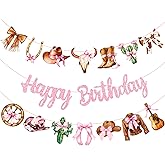 Western Cowgirl Birthday Party Supplies Glitter Pink Coquette Bow Birthday Banners 3PCS Bow and Boots Hanging Decorations Disco Cowgirl Cutout Banners for Wild West Theme Bachelorette Decor
