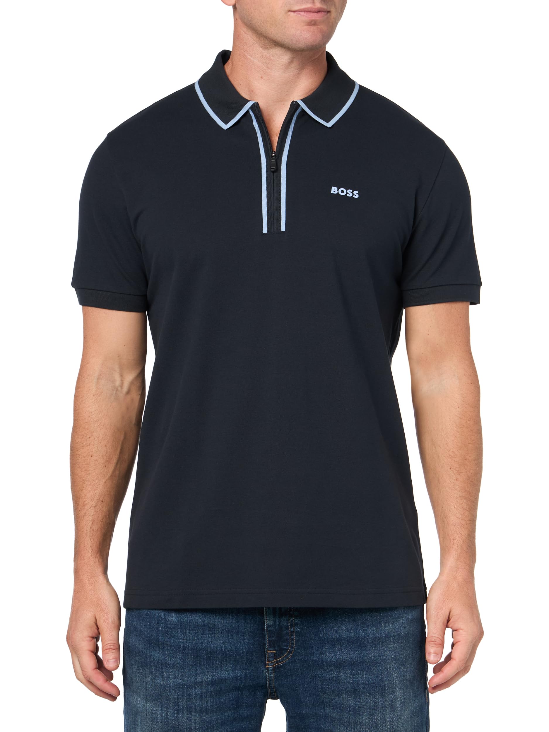 BOSS, Phillix Zipper Closure Polo Shirt, Dark Sky, XXL
