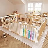 YZNVCG Baby Playpen - Adjustable Multi-Shape Wooden Play Yard, Portable Collapsible Activity Center with Baby Fence Play Area