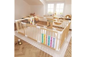 YZNVCG Baby Playpen - Adjustable Multi-Shape Wooden Play Yard, Portable Collapsible Activity Center with Baby Fence Play Area & Toys for Infants, Toddlers (57x85x24inch)