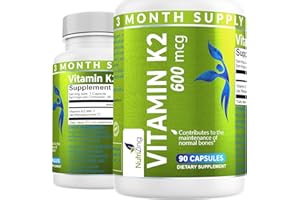 NutriZing K2 Vitamin Supplement MK-7 - High Strength 600mcg - Supports Bone & Arterial Health - 90 Vegan Capsules - Vitamin K2 for Men & Women - 3 Month Supply