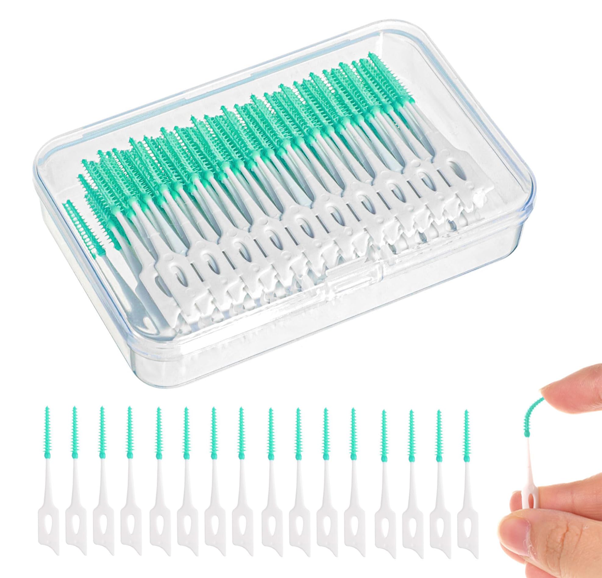 220 Pieces Silicone Interdental Brushes, Dual-Use Silicone Dental Picks, Green Dental Brushes Floss Picks for Braces Oral Cleaning