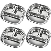 IGITANGAZA Portion Control Plate 4 Packs Stainless Steel Divided Plates 8 Inch Dinner Plates 3 Compartment Plates
