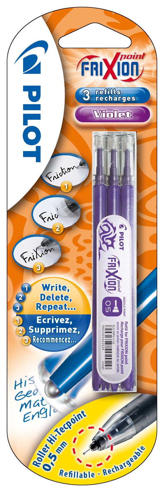 Pilot Refills for Frixion Point Rollerball 0.5 mm (Pack of 3) - Violet Retail Pack