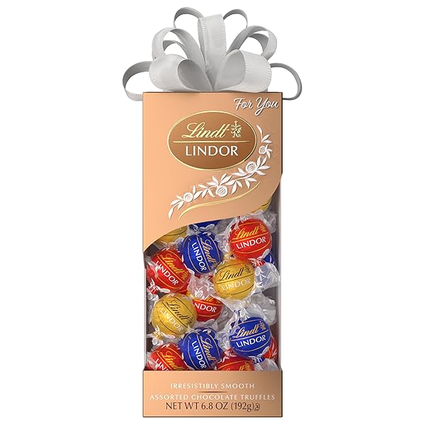 LINDT LINDOR ASSORTED CHOCOLATE CANDY TRUFFLES TRADITIONS GIFT BOX, ASSORTED CHOCOLATE WITH SMOOTH, MELTING TRUFFLE CENTER, 6.8 OZ.