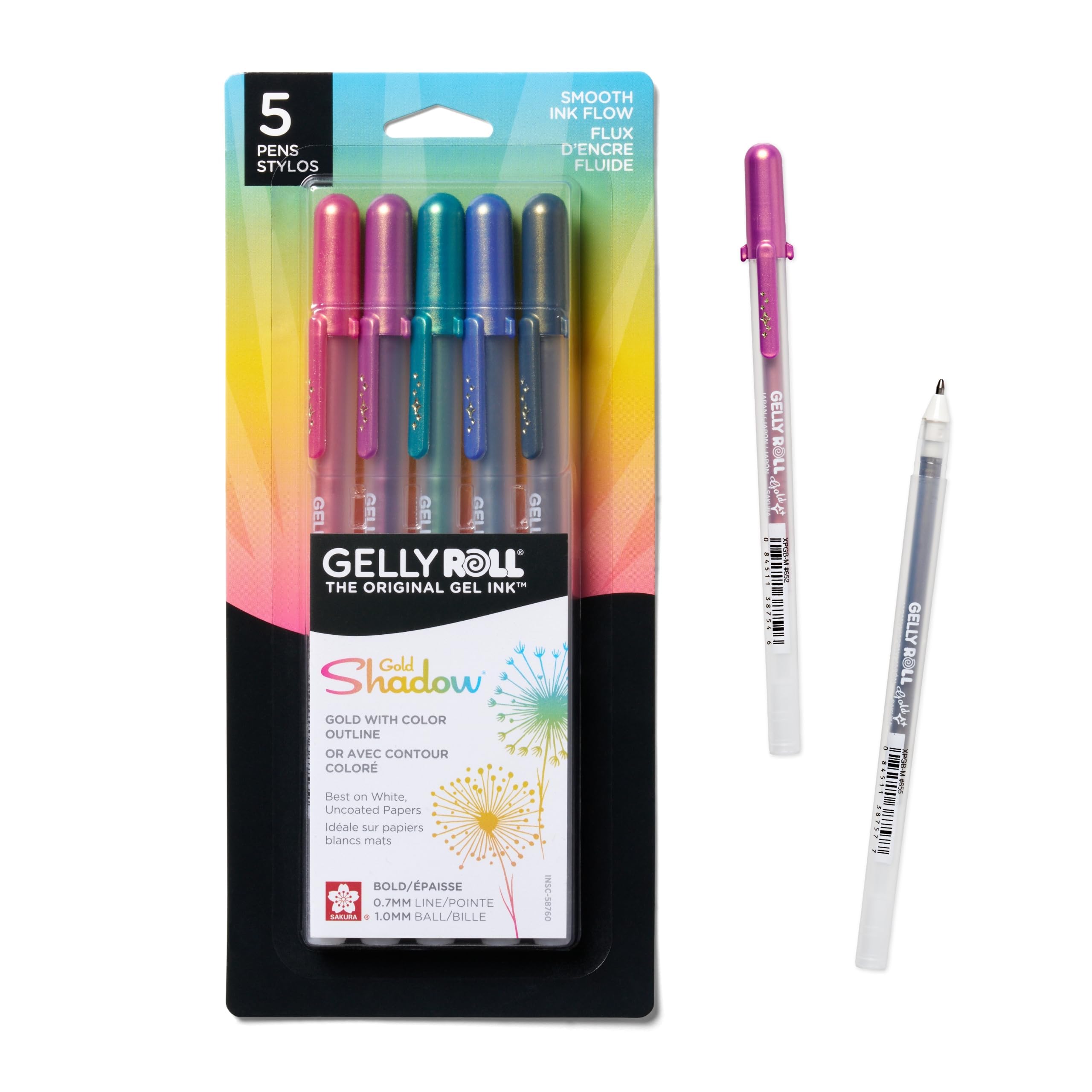 SAKURA Gelly Roll Gold Shadow Bold Point Pens, Pack of 5, Pink/Lavender/Green/Blue/Black