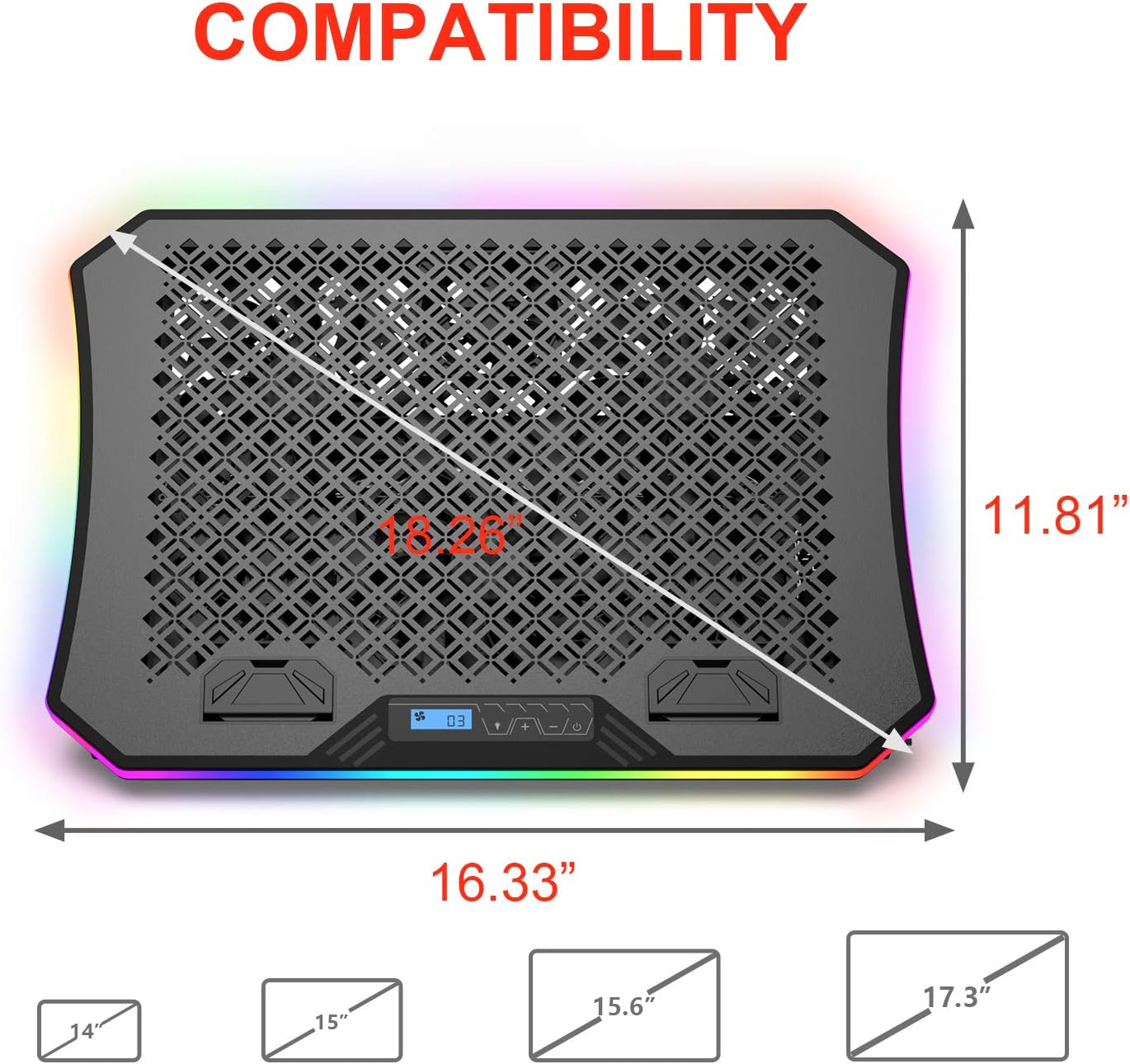 Vencci 2021 Upgrade Laptop Cooler Pad RGB Lights with 6 Cooling Fans for 15.6-17.3 Inch Laptops, 7 Height Stands, 10 Modes, 2 USB Ports in Right Side, Desk or Lap Use: Computers & Accessories