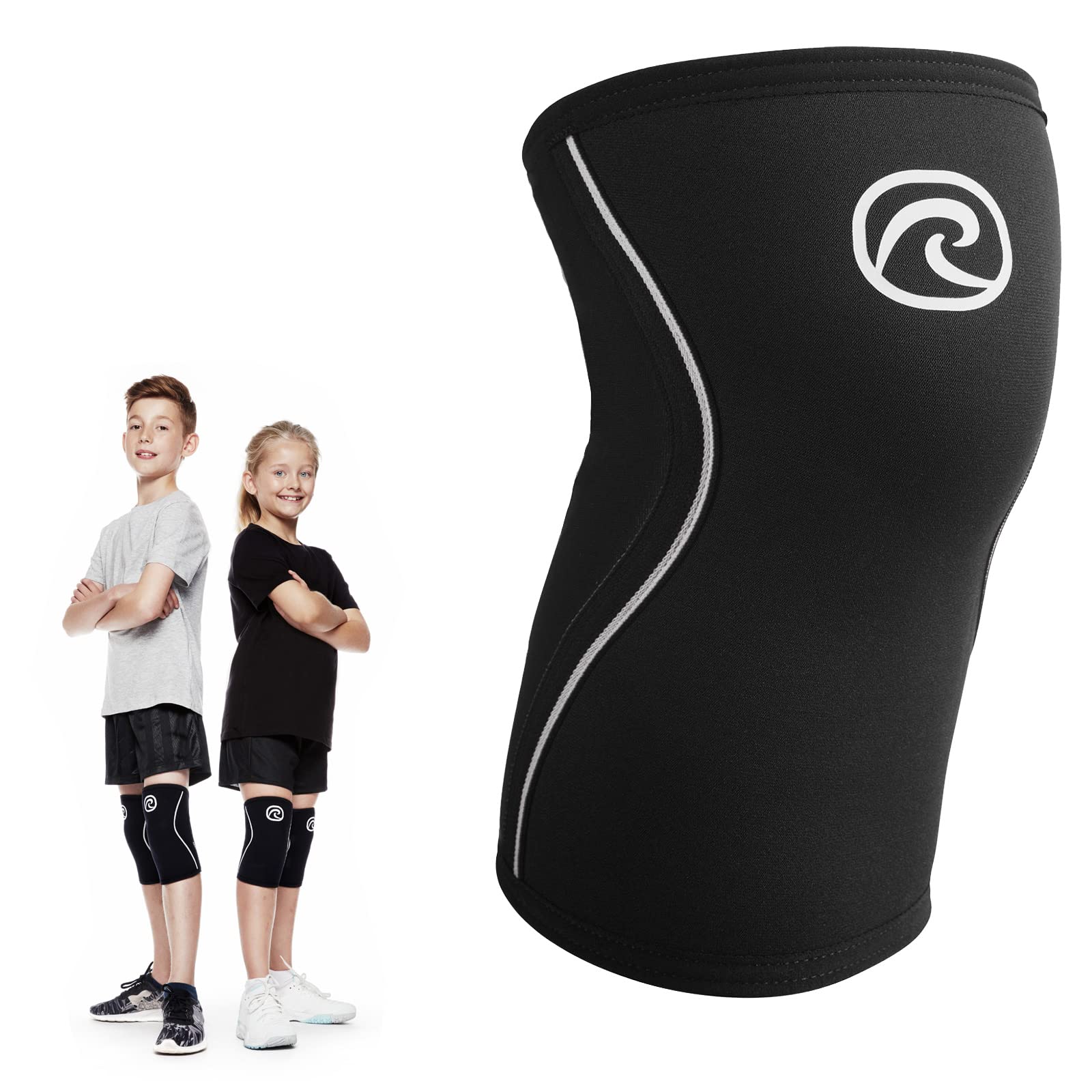 Rehband Kids Knee Sleeve made from 5mm Noprene, Knee Brace - Youth Girls & Boys Compression Knee Brace for Sports: Football, Hockey, Basketball or Running, Colour:Black, Size:Medium