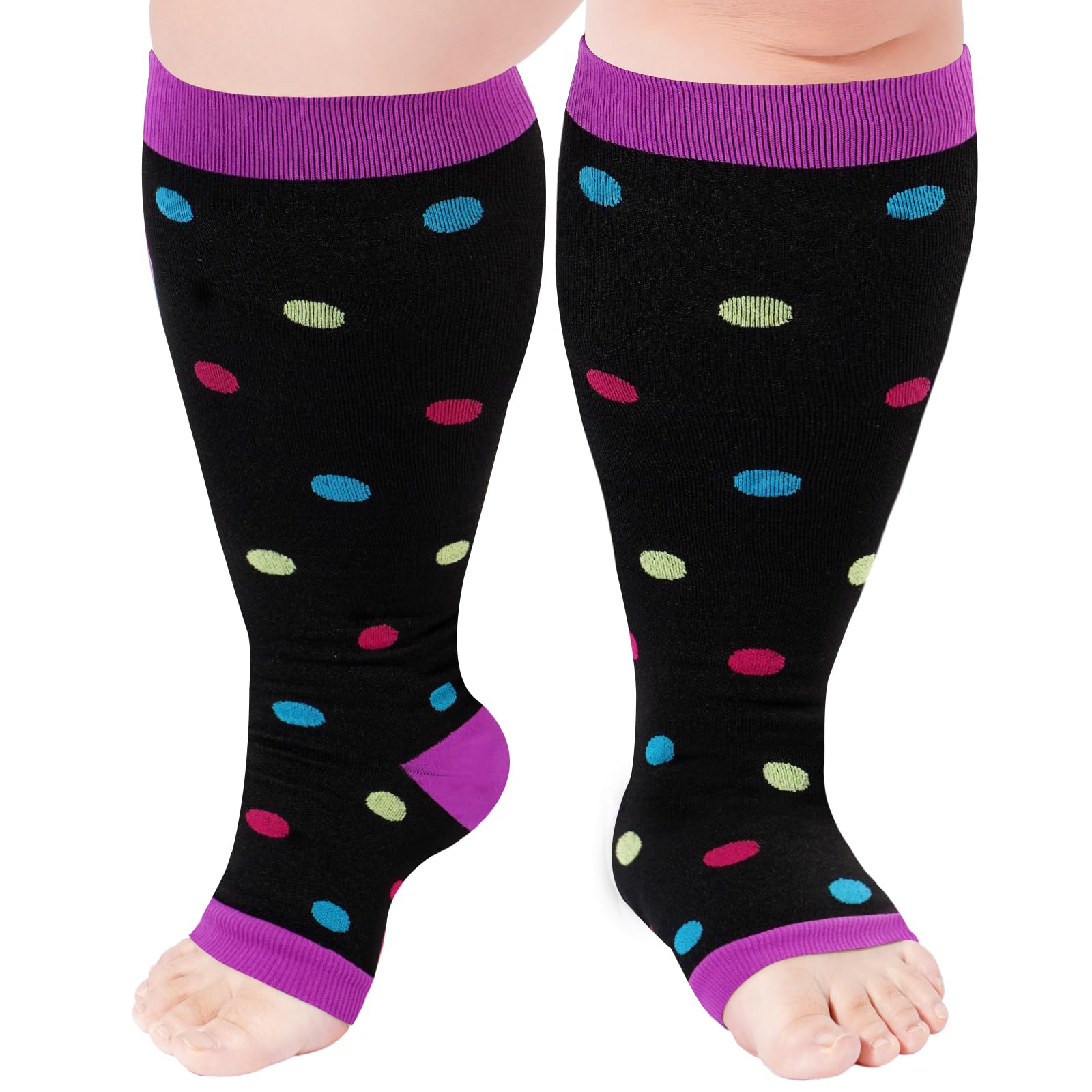 Toeless Plus Size Compression Socks for Women Open Toe Wide Calf