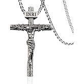 ZENLUNANO Crucifix Cross Necklace for Men and Women with Exquisite Jesus Pendant and Stainless Steel Chain 16-30 Inch