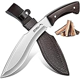 TIVOLI Kukri Fixed Blade Knife - Full Tang Survival Knife with Sheath, Heavy-Duty Hunting Knives for Camping, Bushcraft, Gardening & Outdoor Adventures – Great Christmas Gift for Men and Women