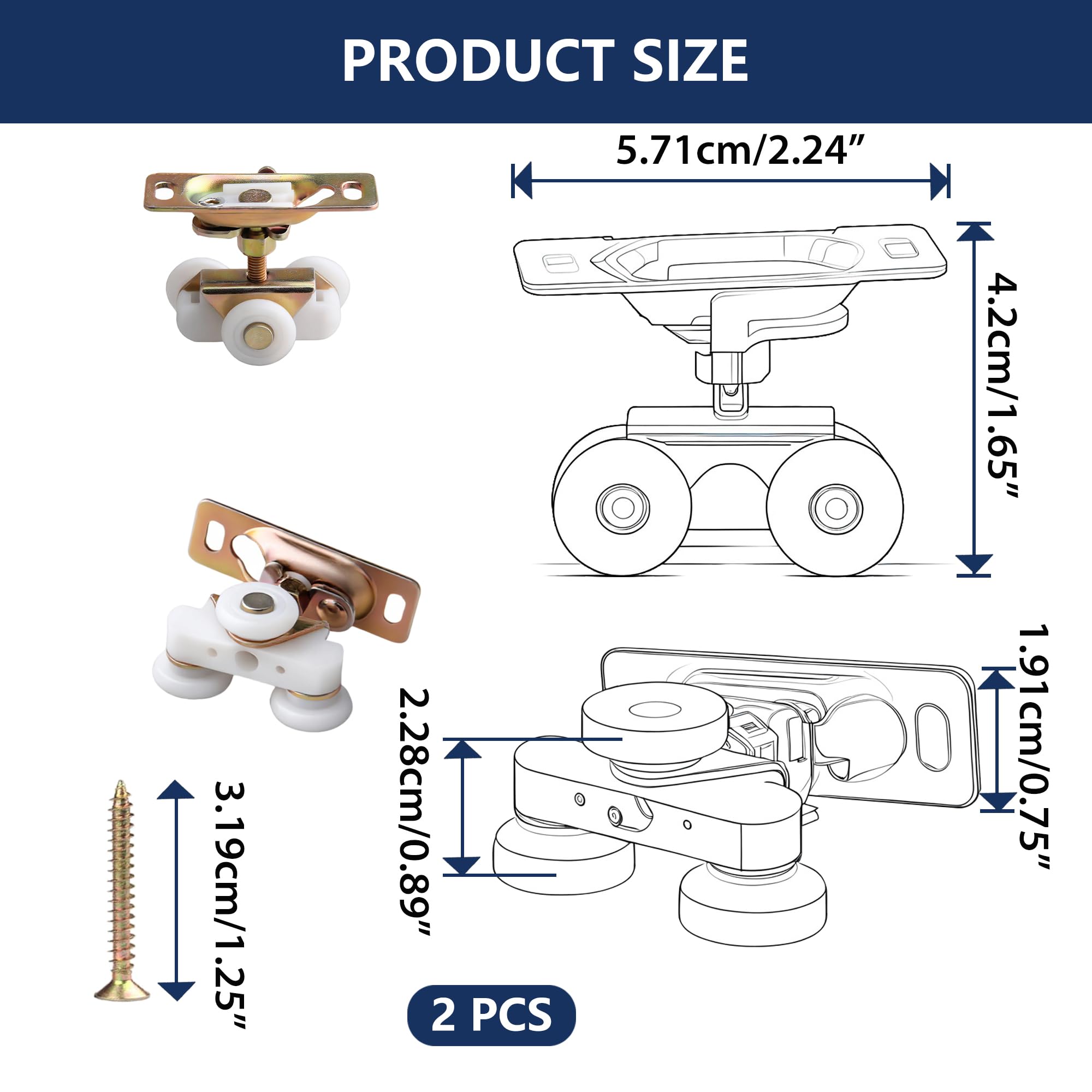 2 Pack 3/4 Inch Sliding Pocket Door Rollers Assembly Nylon Wheels Pocket...