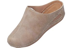 Women's Wedge Sandals Clog Leather Platform Mules Slip-On Closed Toe Slippers Arch Support Orthotic Wedges Cozy Casual Shoes