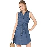 Allegra K Women's Chambray Dress Sleeveless Button Down Jean Denim Shirt Dresses