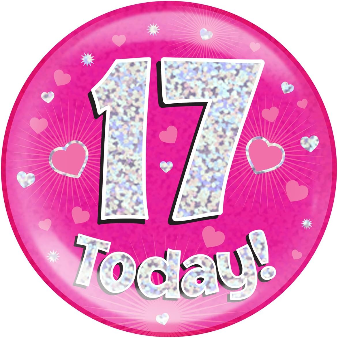 OAKTREE UK 633186 6" Jumbo Badge 17 Today Pink Holographic Dot
