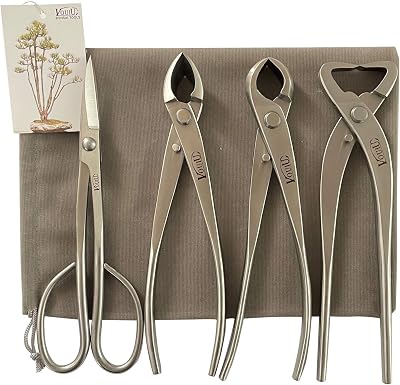 Vouiu 4-Piece Bonsai Tool Set 8 Inch Stainless Steel Concave Cutter Knob Trunk