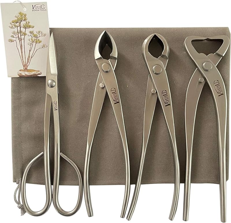 Vouiu 4-Piece Bonsai Tool Set 8 Inch Stainless Steel Concave Cutter Knob Trunk