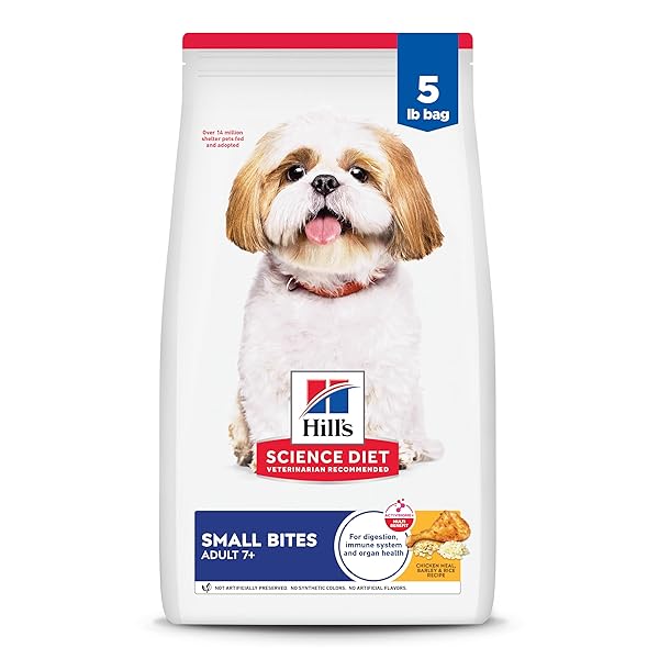 HILL’S SCIENCE DIET ADULT 7+ SMALL BITES DRY DOG FOOD, CHICKEN MEAL, BARLEY, & RICE, 5 LB. BAG