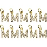 uxcell Rhinestone Letter Charm, 10pcs Crystal Zirconia Copper Alphabet m Pendants Slider Letter Charm for Wristbands Bracelets Necklace Jewelry Earring DIY Craft, Gold