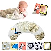 Taf Toys Tummy Time Set with Ergonomic Toy, Double-Sided High Contrast Black & White Flash Cards & Mirror Card, Developmental Baby Play Mat Accessories & Card Stands for Newborn Infant Tummy Time