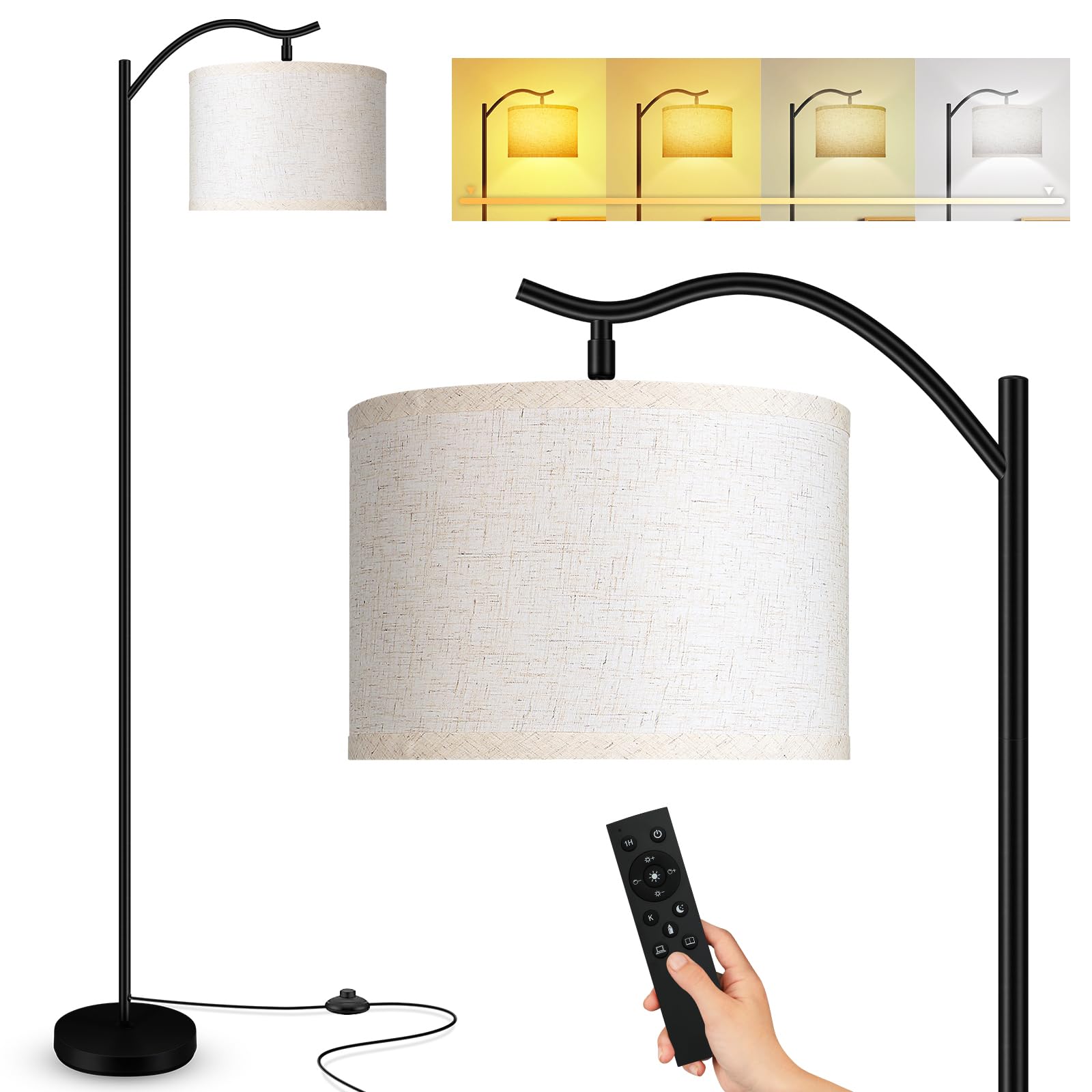 Photo 1 of BoostArea Floor Lamp for Living Room,Arc Floor Lamp with Remote Control,Stepless Dimmable Brightness & Colors Temperature 2700k-6500k,Modern Standing Lamp for Bedroom Study Room Office,Beige