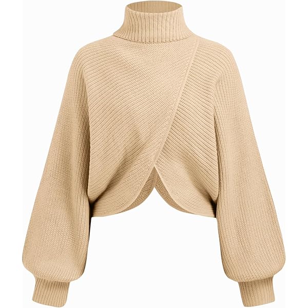 CIDER Cropped Sweaters for Women Turtleneck Sweater Long Sleeve