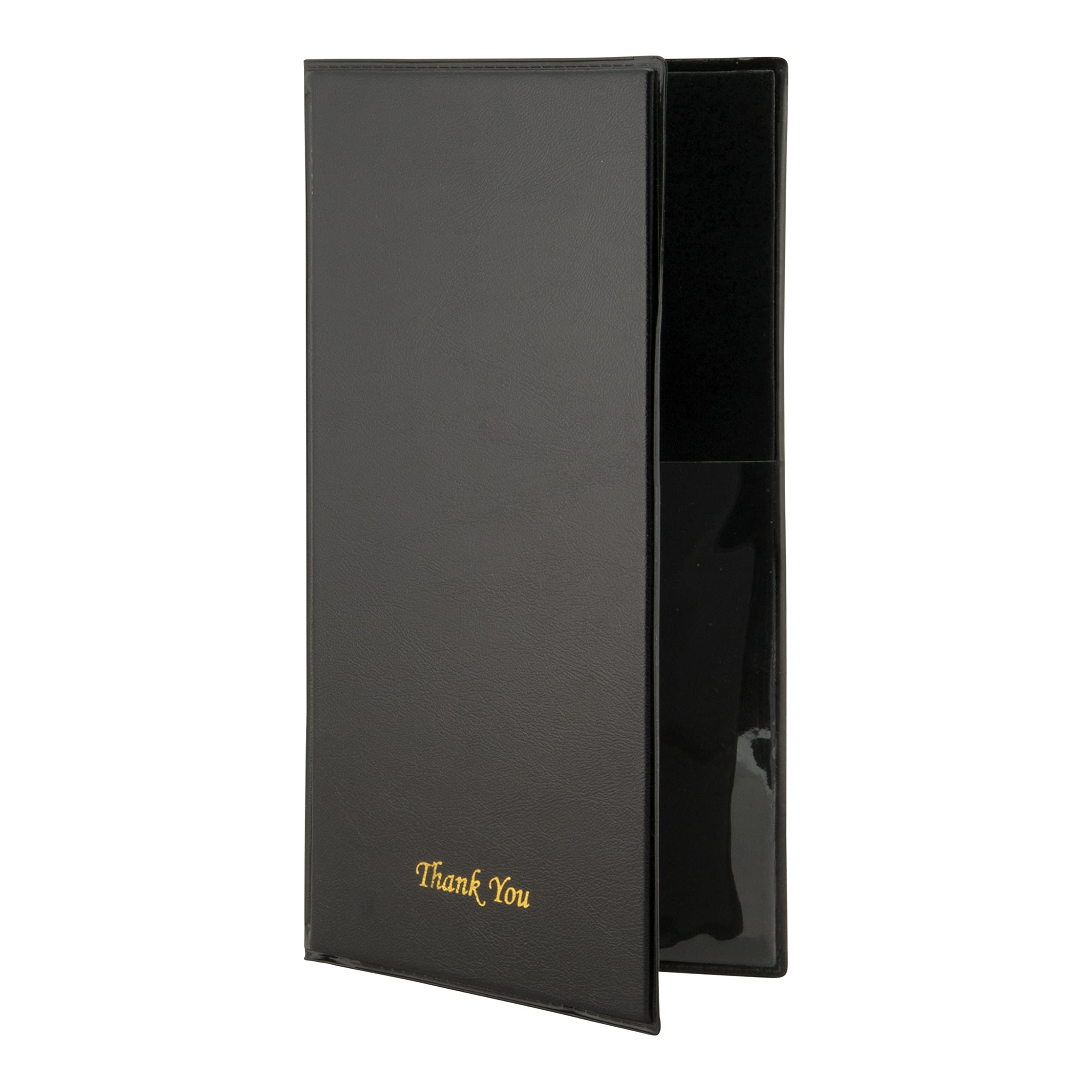 Securit Basic Menu Range - Faux Leather Bill Presenter for Restaurants & Cafes with Inner Card Slot, Check Card Holder, Check Presenter "Thank You" - Black & Gold