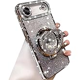 Changjia Glitter Kickstand Case for iPhone Air,Cute Bling Sparkly Diamond Rhinestone with Camera Lens Protector Liquid Flowing Ring Stand TPU Bumper Slim Women Girls Case for iPhone 17 Air 6.5",Silver