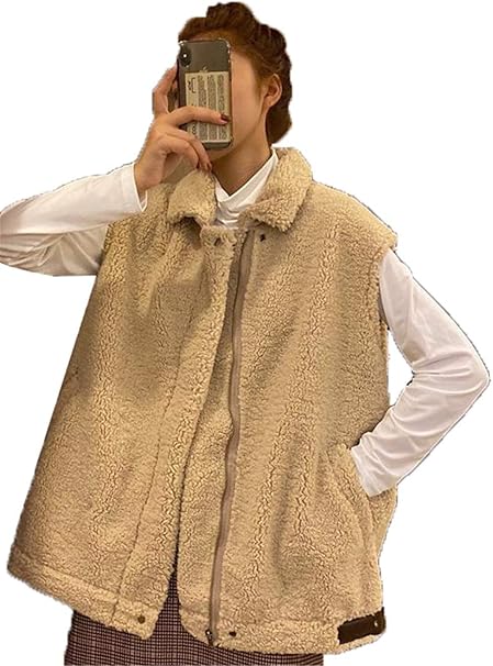 Amazon ベィジャン ムートンベスト ボアベスト レディース フリースジャケット ボアジャケット ノースリーブ ゆったり おしゃれ アウター 袖なし もこもこ ベスト 厚手 防寒着 暖かい ファッション カジュアル 秋冬 アプリコット F ベスト 通販