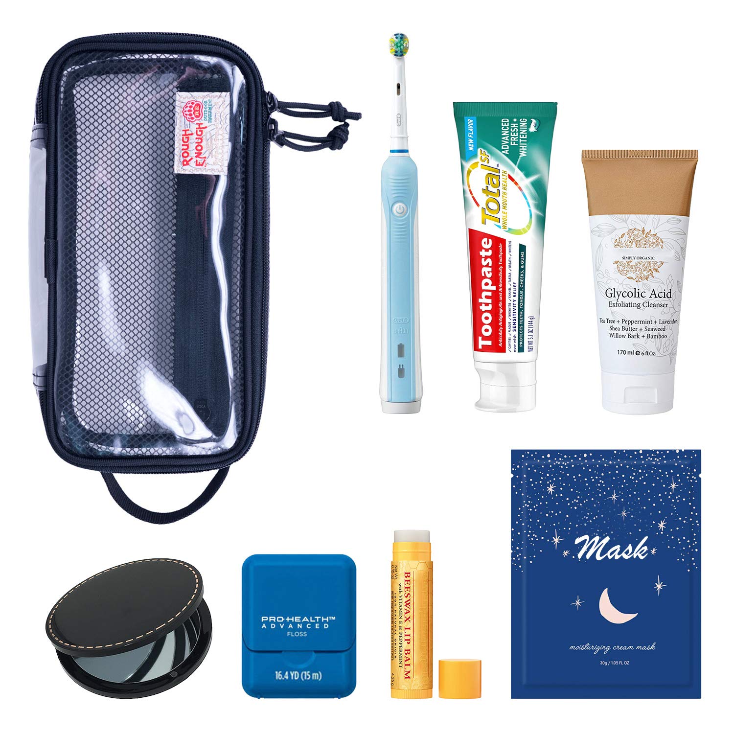 Rough Enough Clear Makeup Organizer Case TSA Approved Clear Toiletry Bags for Men Women Hanging Dopp Kit Bag Pouch Electric Travel Toothbrush Essential Large Pencil Case Art Supply for Boy Girl Teens