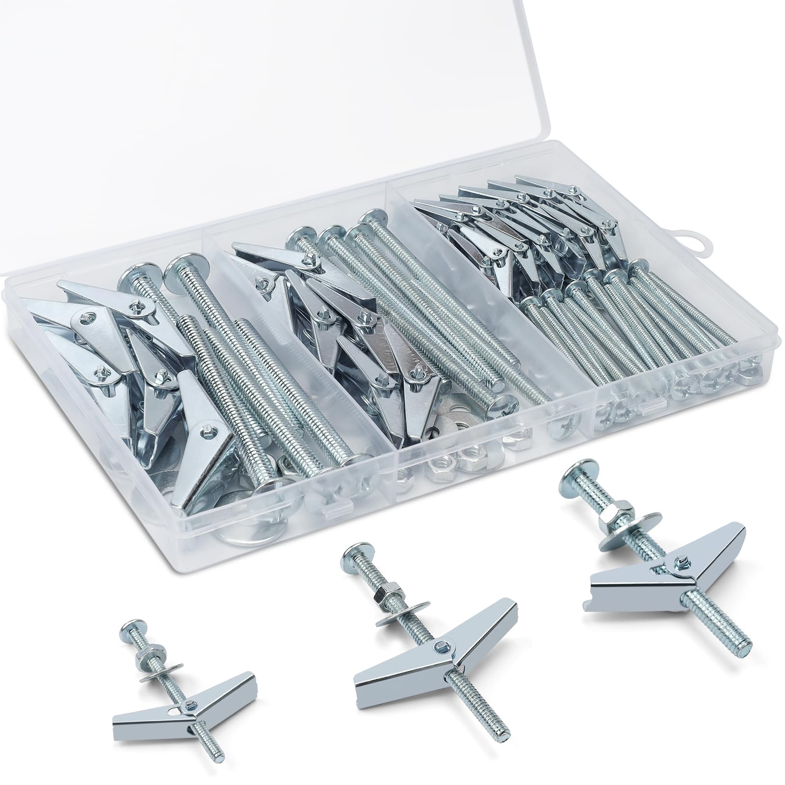 Photo 1 of 100pcs Heavy Duty Drywall Anchors and Screws, 25 Sets Toggle Bolts and Wing Nuts Set for Hanging Lamps Heavy Items 1/8" 14 Sets, 3/16" 6 Sets, 1/4" 5 Sets