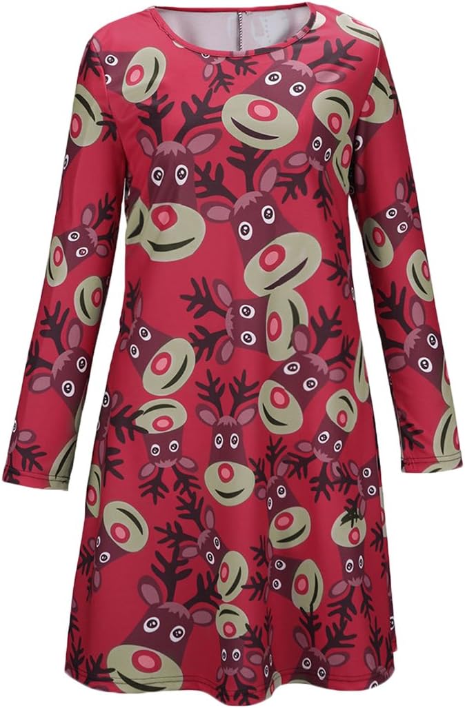 Women's Christmas Santa Claus Print Pullover Flared A Line Dress