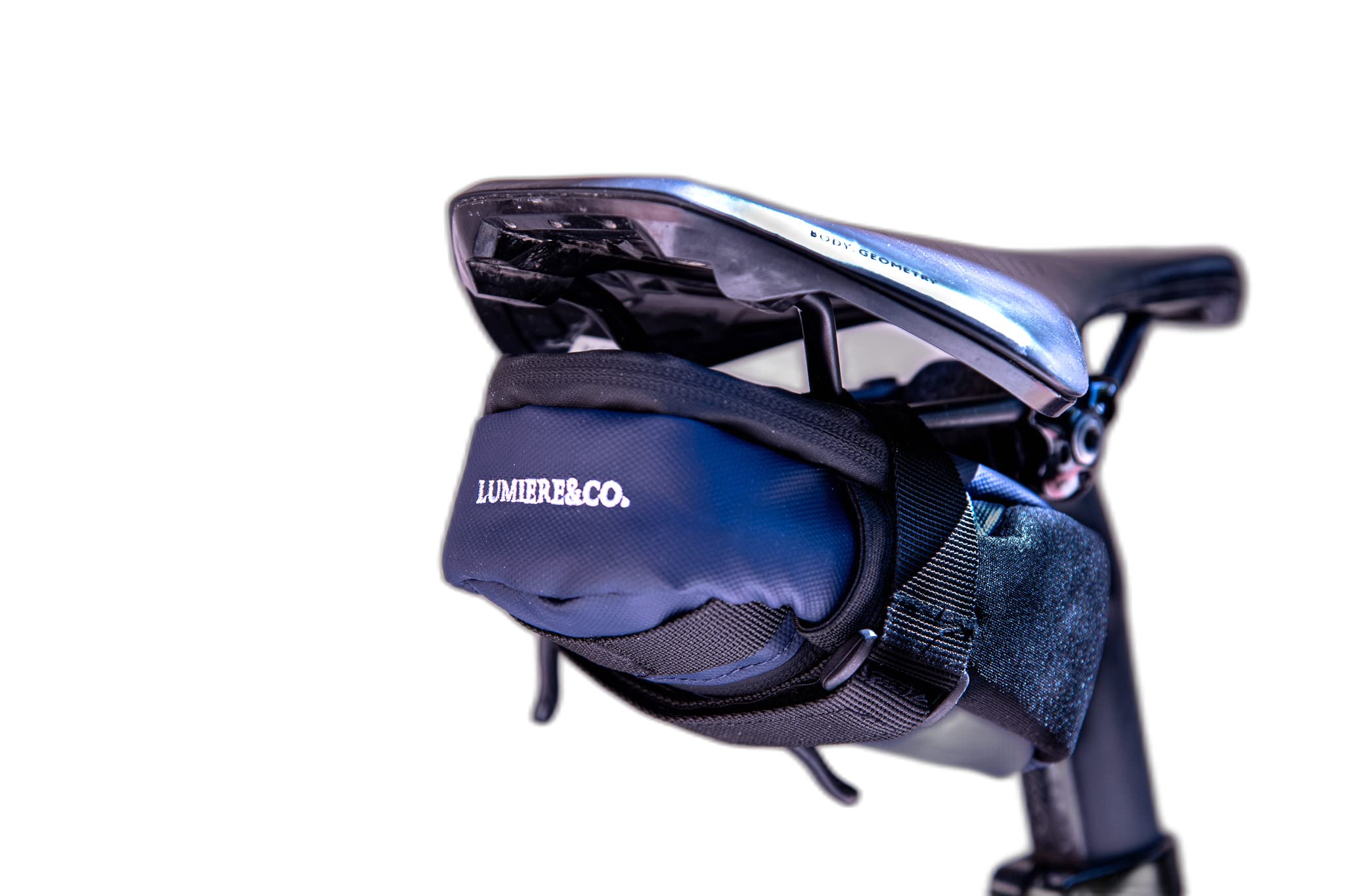 Lumiere & Co. Medium Bike Saddle Bag – 0.5L | 6″ × 3″ × 1.5″ | Sleek Minimalist Design, Secure Hook & Loop Strap (Blue, Medium)