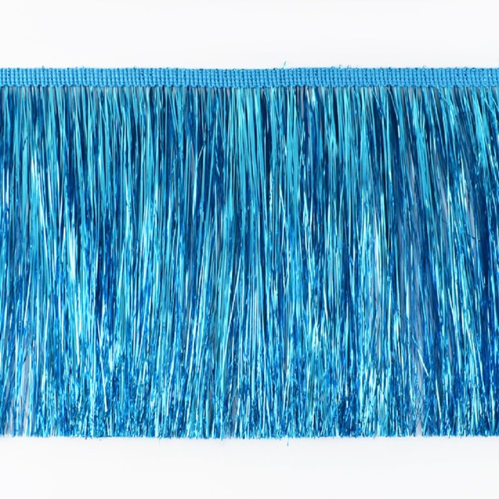Yalulu 10 Meters Sequins Fringe Trim, Tinsel Fringe Trim, Metallic Lace Tassel Fringe Trimming for DIY Clothing Latin Decoration (Blue)