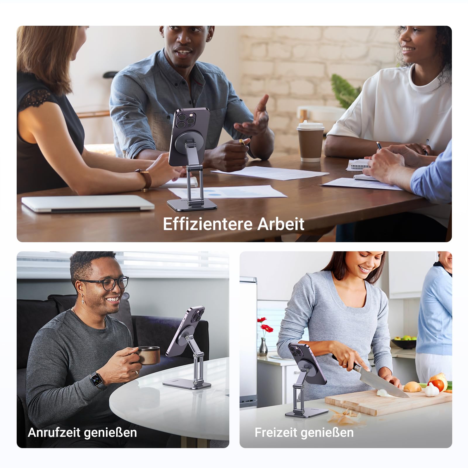 UGREEN Magnetischer Handy Ständer Magsafe Handyhalter Tisch Faltbarer iPhone Ständer mit Metallringe kompatibel mit iPhone 17 16 15 14 13 12 Pro Max und Magsafe Hülle, Galaxy S23 Ultra S23+ (Grau) 7