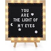 Changeable Felt Letter Board with LED Lights - 10×10" Message Custom Signs & Wood Stand & 450 Letters, Poster Board for Valentine's Day/Baby/Pregnancy Announcement/Classroom Wall Decor Gifts, Black