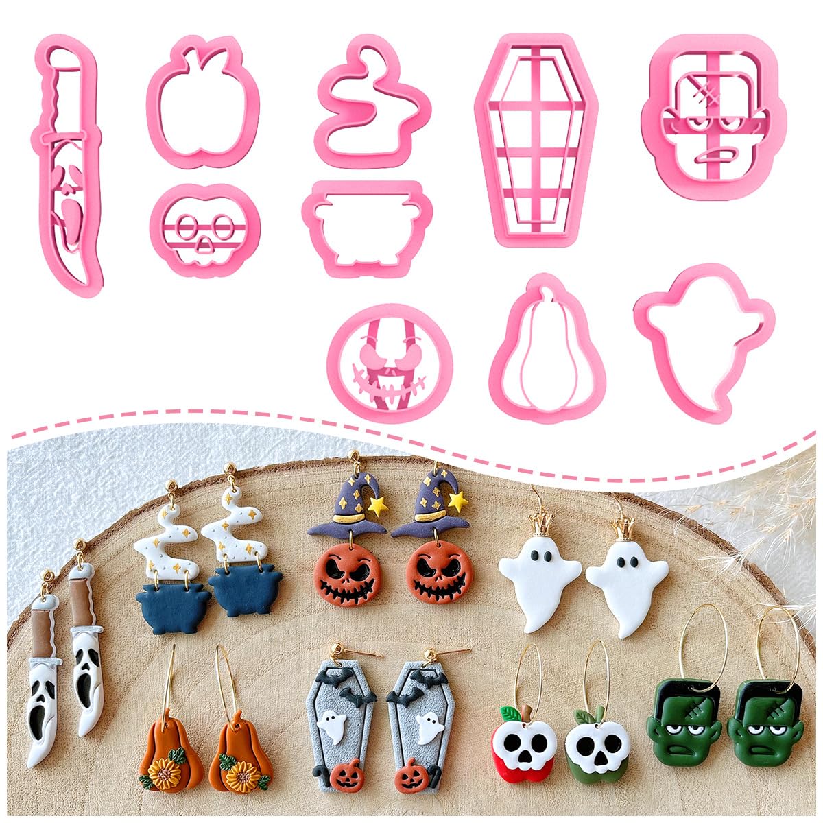 Keoker Polymer Clay Cutters Halloween, Clay cutters for Halloween Earrings Making, 10 Shapes Halloween Clay Earrings Cutters, Ghost Halloween Clay Earring Cutters (Earrings Clay Cutters 2)