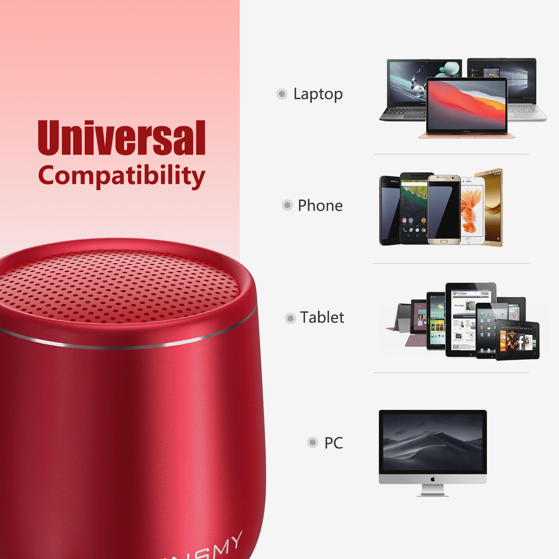 INSMY Small Bluetooth Speaker, Waterproof Mini Portable Wireless Speaker, Punchy Bass Rich Audio Stereo Pairing, Handheld Pocket Size, Built in Mic for Hiking Biking Gift Laptop Tablet (Red)