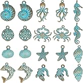 SUNNYCLUE 1 Box 40Pcs 10 Styles Ocean Theme Charm Sea Life Charms Bulk Antique Bronze Turquoise Color Ocean Animal Vintage Summer Charm for Jewelry Making Charms Supplies DIY Necklace Bracelet Earring