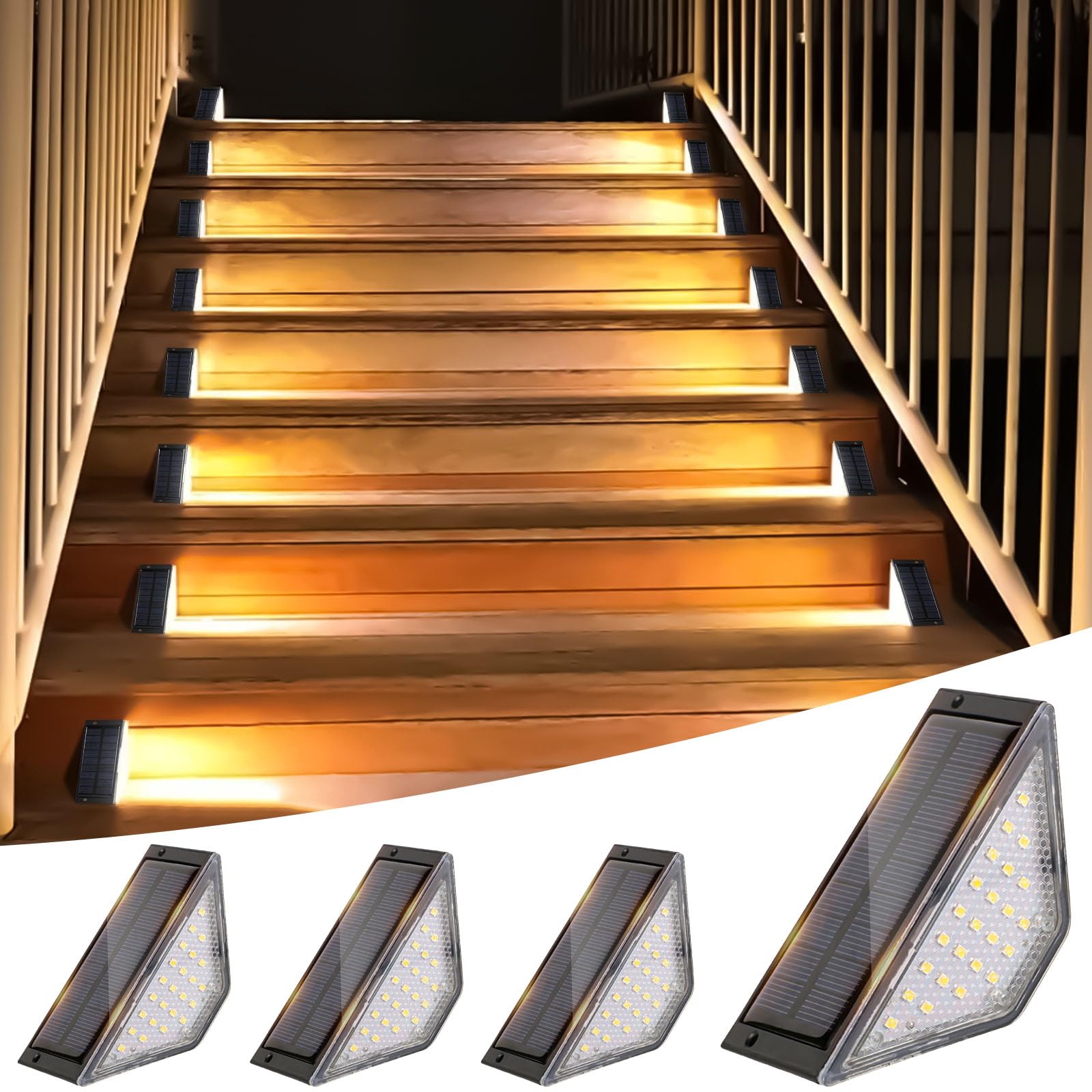 flintronic 4 Pack Solar Step Lights, Solar Stair Lights IP65 Waterproof,24 LED Beads Solar Outdoor Lights for Stairs Fence Step Yard Pathway Patio Garden Patio Porch (3000k Warm White)