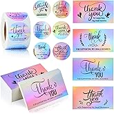 Jutieuo 620Pcs Thank You Cards and Stickers for Supporting My Small Business, Holographic Thank You Labels for Your Order Packaging